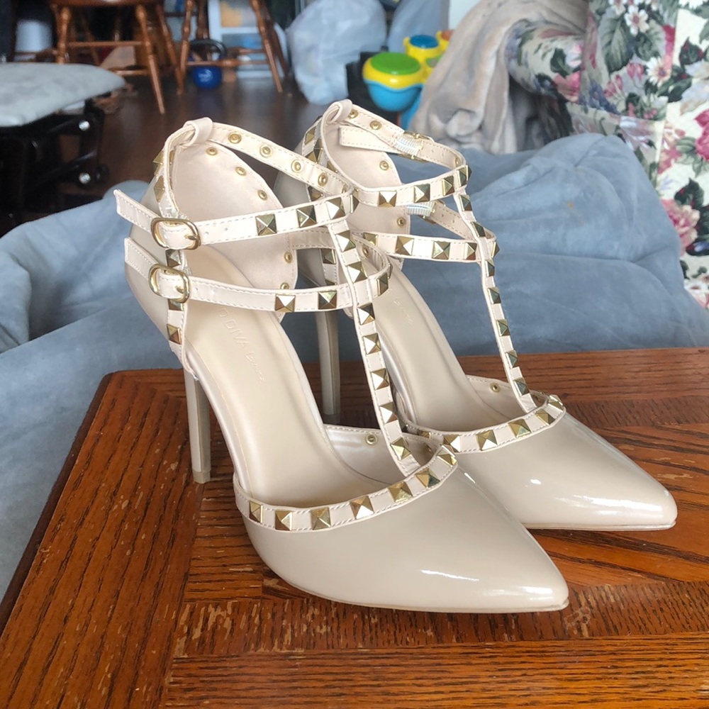 Faux Leather Studded High Heels